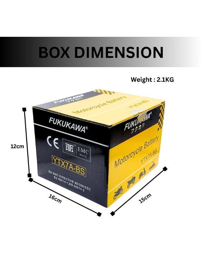 Fukukawa بطارية دراجات نارية FUKUKAWA YTX7A-BS 12 فولت 7 أمبير 105 CCA – بطارية رصاص تقليدية قابلة لإعادة التعبئة مع عبوات حمض للدراجات والسكوترات والـ ATV - Image 2