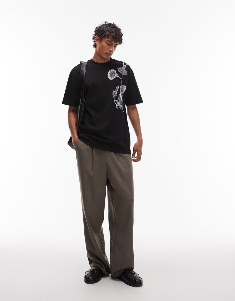 TOPMAN oversized fit interlock with floral embroidery t-shirt - Image 4