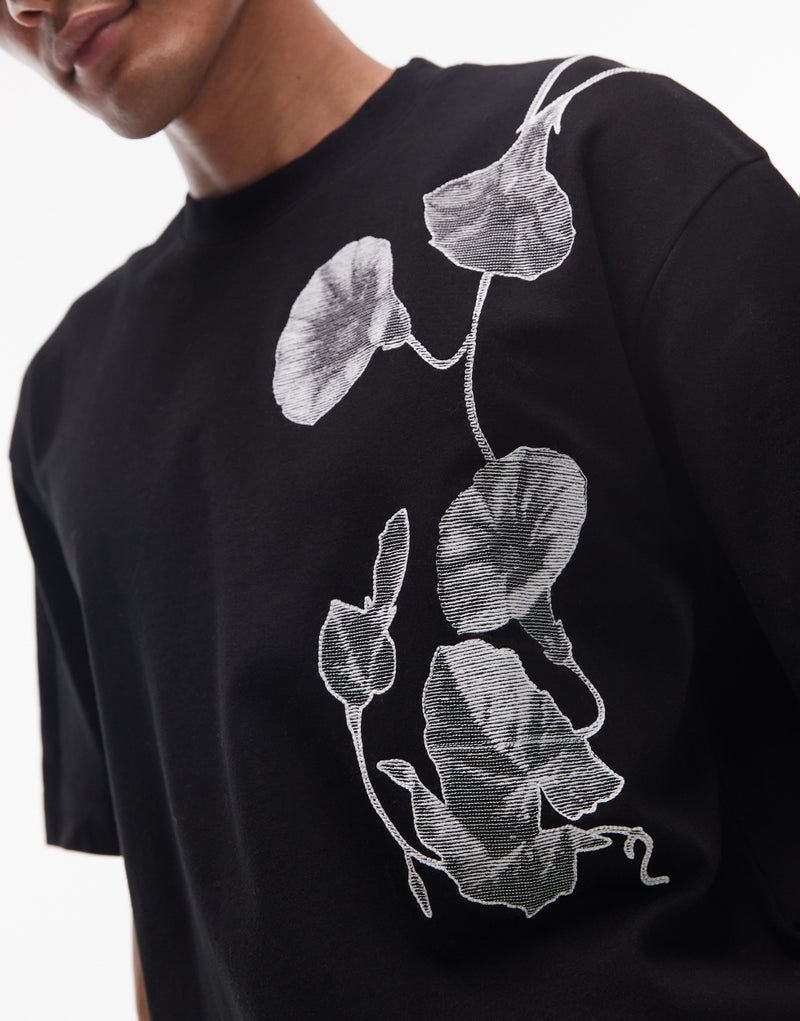 TOPMAN oversized fit interlock with floral embroidery t-shirt - Image 3