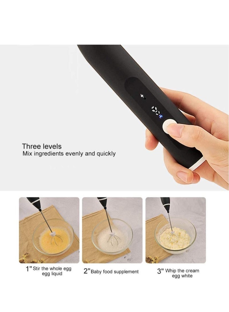 Milk Frother, Handheld Electric Foam Maker for Lattes - Whisk Drink Mixer with 2 Stainless Whisks, 3-Speed Adjustable, Mini Foamer for Cappuccino, Frappe, Matcha, Hot Chocolate - Image 3
