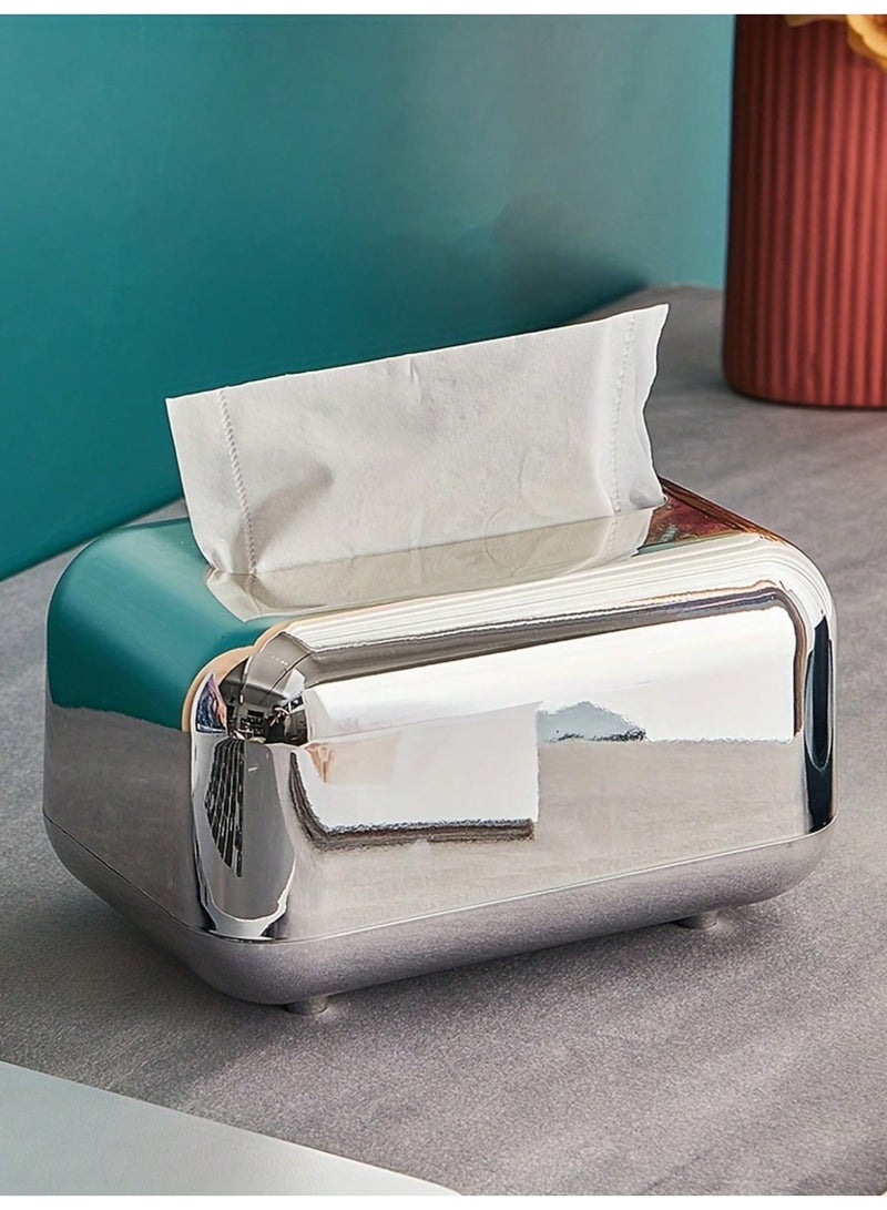 MAIDI Luxury Silver Tissue Box Cover | Elegant Rectangular Napkin Holder & Modern Decorative Organizer for Living Room, Office & Home Decor - Image 2