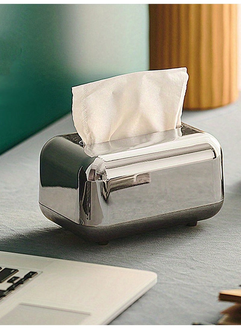 MAIDI Luxury Silver Tissue Box Cover | Elegant Rectangular Napkin Holder & Modern Decorative Organizer for Living Room, Office & Home Decor - Image 5