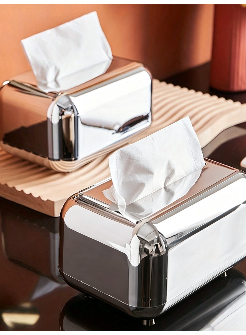 MAIDI Luxury Silver Tissue Box Cover | Elegant Rectangular Napkin Holder & Modern Decorative Organizer for Living Room, Office & Home Decor - Image 1