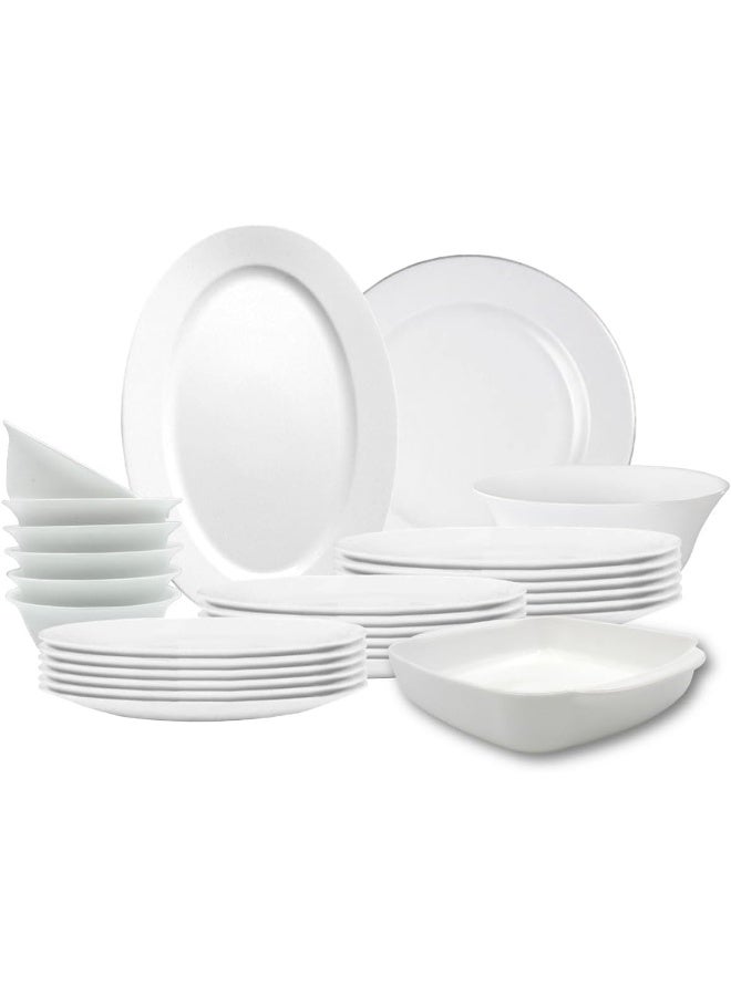 Melrich طقم عشاء من 36 قطعة من الأوبال مع 8 أطباق عشاء 25 سم، 8 أطباق حلوى 18 سم، 8 أطباق شوربة 19 سم، 2 وعاء تقديم 23 سم، 8 وعاء تقديم 13 سم، 2 صينية شواية 25 سم، 2 وعاء تقديم 23 سم، يكفي لـ 8 أشخاص، أبيض - Image 1