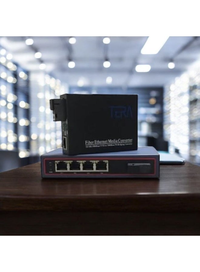 محول وسائط شبكة، 10-100-1000 ميجابت، سنجل مود ، 4 منافذ POE، محول إيثرنت - Image 3
