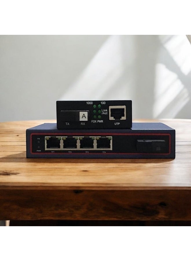 محول وسائط شبكة، 10-100-1000 ميجابت، سنجل مود ، 4 منافذ POE، محول إيثرنت - Image 2
