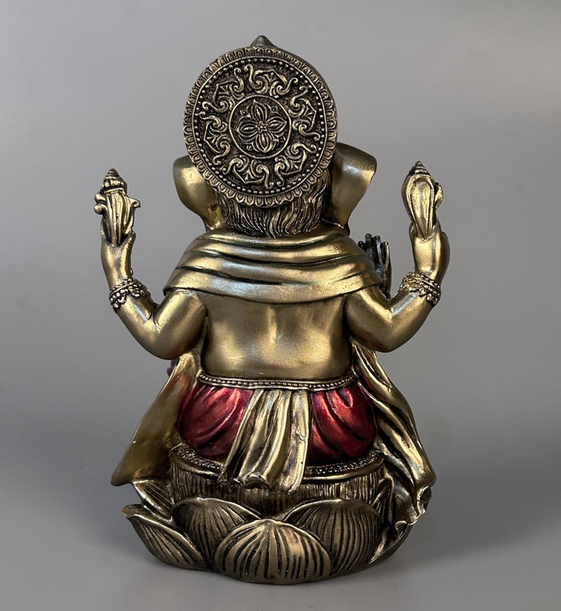JORAE Ganesh Statue Elephant Buddha Sitting on Lotus Pedestal Lord Blessing Home Decor Hindu God Collectible Antique Bronze Finish Meditation Figurine, 7.2 in, Polyresin - Image 2