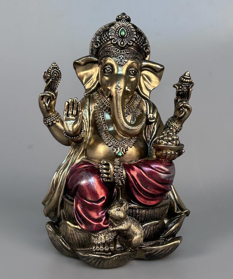 JORAE Ganesh Statue Elephant Buddha Sitting on Lotus Pedestal Lord Blessing Home Decor Hindu God Collectible Antique Bronze Finish Meditation Figurine, 7.2 in, Polyresin - Image 1
