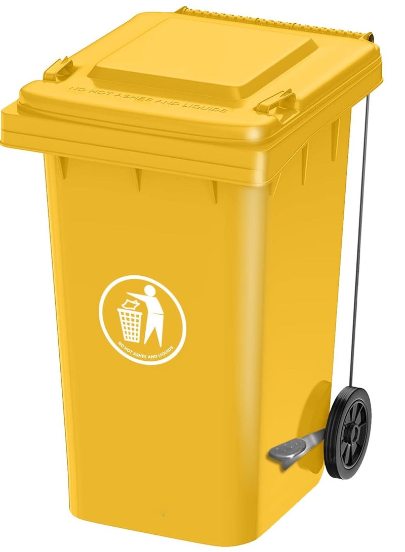 Festive Gallery Garbage Bin 120 Litre with wheel and pedal - Heavy Duty Kitchen Dust Bin Outdoor Recycle Trash Can Large Industrial Waste bin Trash bin (Yellow) - Image 1