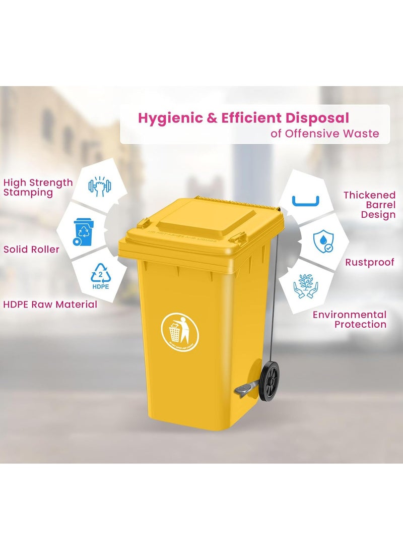 Festive Gallery Garbage Bin 120 Litre with wheel and pedal - Heavy Duty Kitchen Dust Bin Outdoor Recycle Trash Can Large Industrial Waste bin Trash bin (Yellow) - Image 3