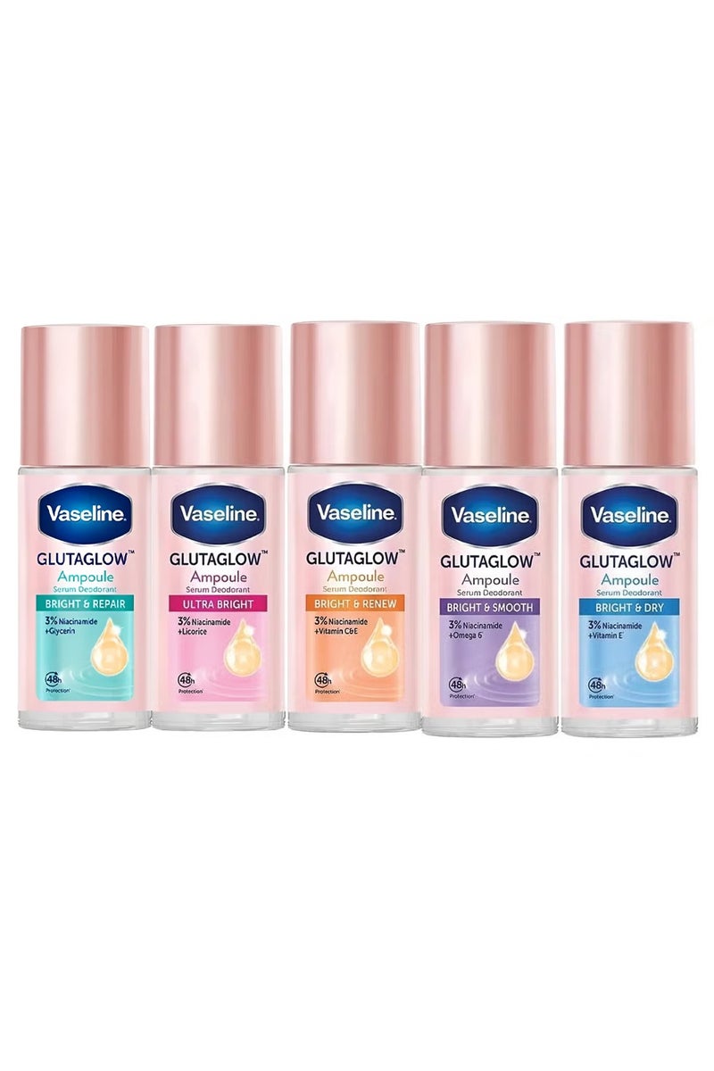 Vaseline Glutaglow Set of Ultra Bright, Bright & Renew , Bright & Smooth , Bright & Dry , Bright & Repair Ampoule Serum Deodorant each 45ml - Image 2