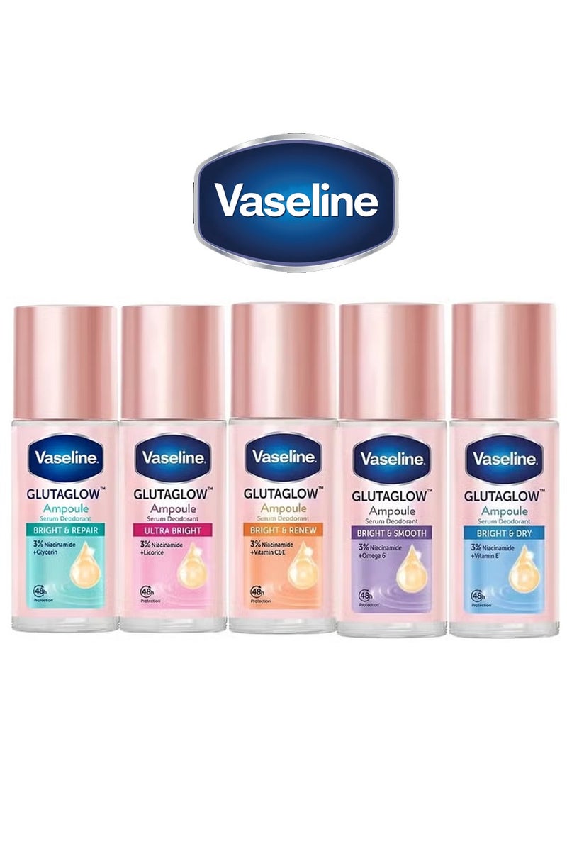 Vaseline Glutaglow Set of Ultra Bright, Bright & Renew , Bright & Smooth , Bright & Dry , Bright & Repair Ampoule Serum Deodorant each 45ml - Image 1