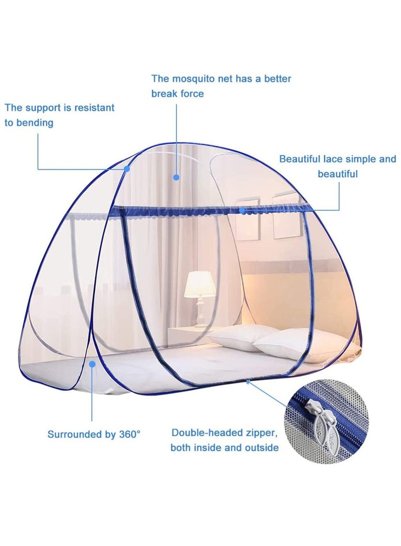 Portable Pop Up Mosquito Net Tent 150 * 200 * 150cm Foldable Mosquito Sleeping Net Double Door Zip Portable Tent Suit for Twin to King Size Bed for Bed Camping Traveling Easy to Install  - Image 2