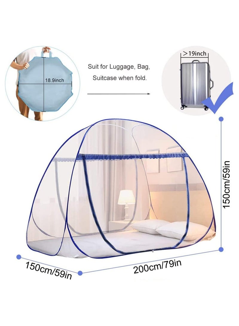Portable Pop Up Mosquito Net Tent 150 * 200 * 150cm Foldable Mosquito Sleeping Net Double Door Zip Portable Tent Suit for Twin to King Size Bed for Bed Camping Traveling Easy to Install  - Image 3