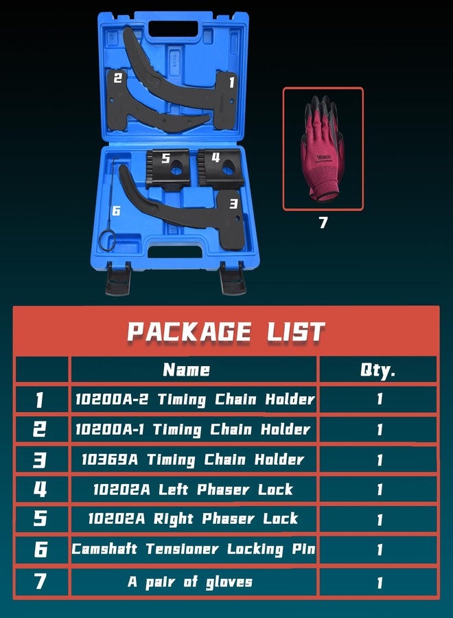 Yuesstloo Camshaft Phaser Timing Chain Lock Tool Kit, Replace 10200A, 10202A, 10369A Compatible with VW Chrysler Jeep Dodge Grand Cherokee Wrangler 3.6L Engine, with Case and Gloves - Image 3