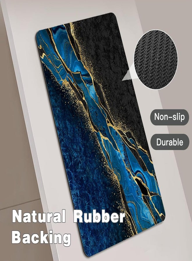 Azppsad Extra Long Bath Rug, Blue and Gold Marble Decoration Non-Slip Bathroom Running Rug with Rubber Backing, Thin Absorbent Quick-Drying Bath Mat for Tub Bathroom Kitchen, 15.7 x 47.2 inches - Image 3