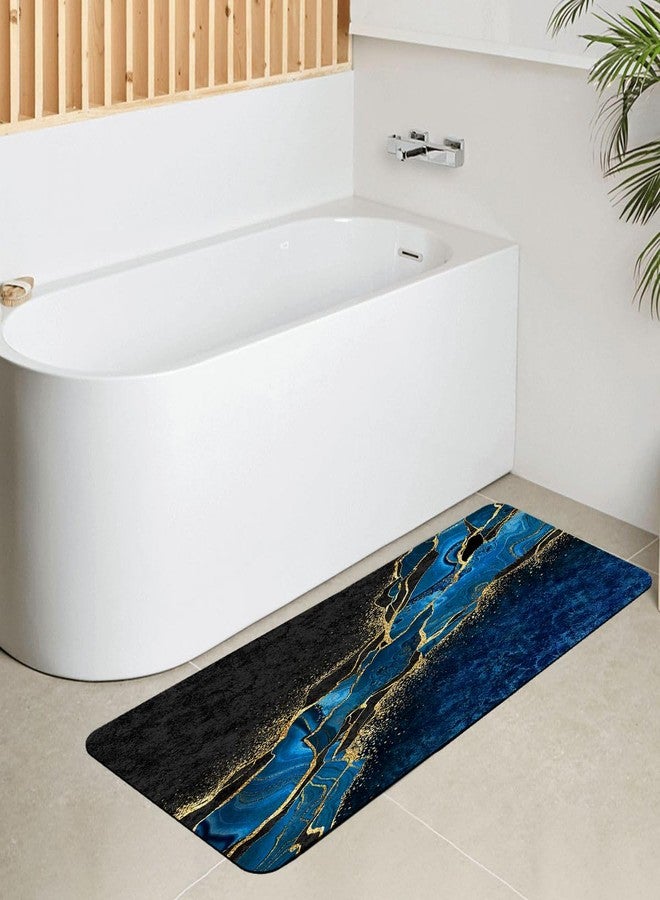Azppsad Extra Long Bath Rug, Blue and Gold Marble Decoration Non-Slip Bathroom Running Rug with Rubber Backing, Thin Absorbent Quick-Drying Bath Mat for Tub Bathroom Kitchen, 15.7 x 47.2 inches - Image 5