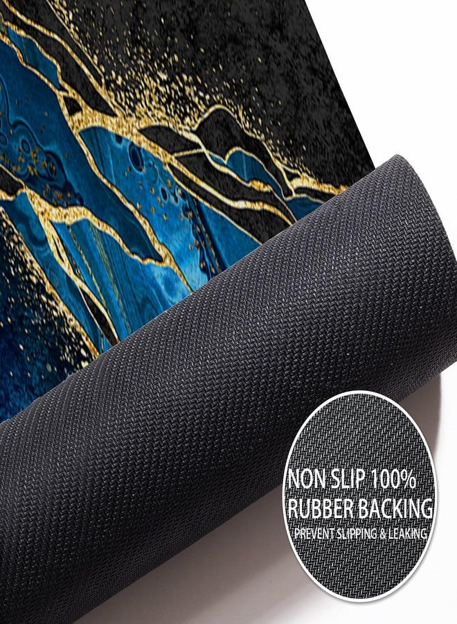 Azppsad Extra Long Bath Rug, Blue and Gold Marble Decoration Non-Slip Bathroom Running Rug with Rubber Backing, Thin Absorbent Quick-Drying Bath Mat for Tub Bathroom Kitchen, 15.7 x 47.2 inches - Image 4