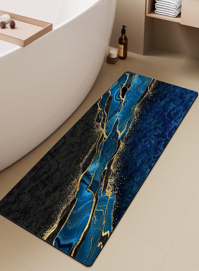 Azppsad Extra Long Bath Rug, Blue and Gold Marble Decoration Non-Slip Bathroom Running Rug with Rubber Backing, Thin Absorbent Quick-Drying Bath Mat for Tub Bathroom Kitchen, 15.7 x 47.2 inches - Image 1