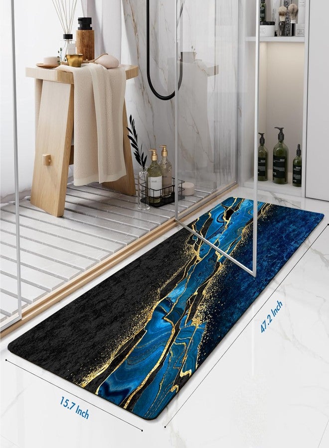 Azppsad Extra Long Bath Rug, Blue and Gold Marble Decoration Non-Slip Bathroom Running Rug with Rubber Backing, Thin Absorbent Quick-Drying Bath Mat for Tub Bathroom Kitchen, 15.7 x 47.2 inches - Image 2