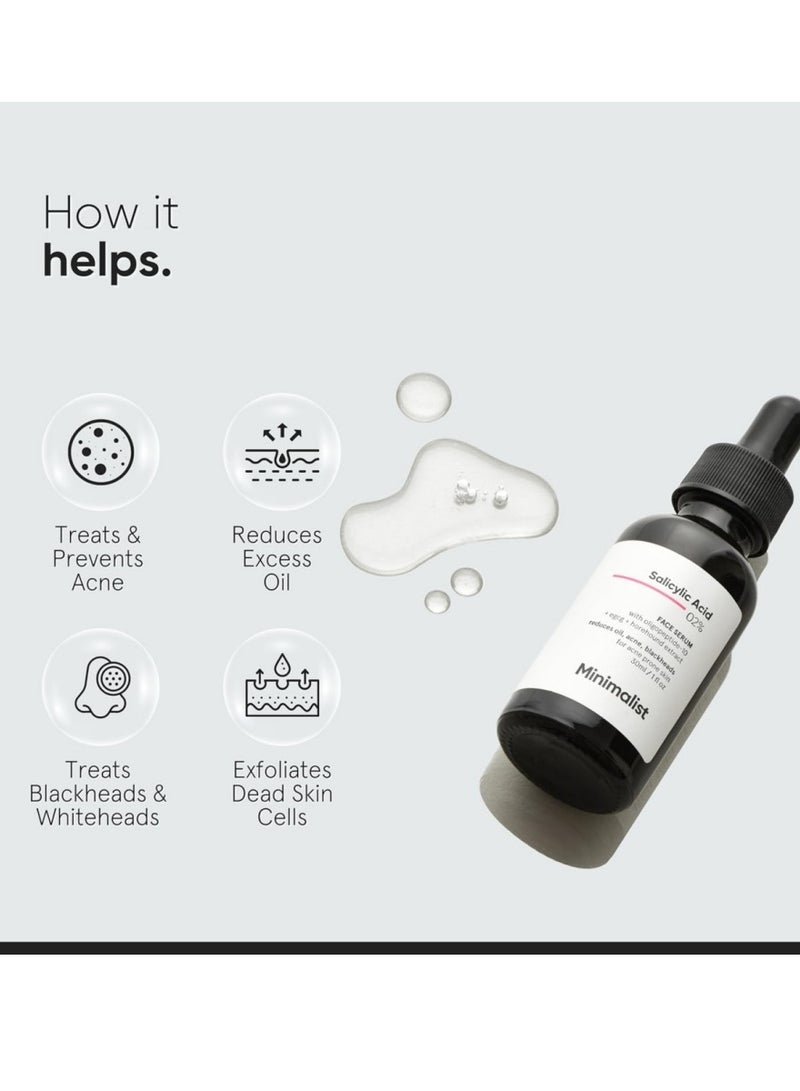 MINIMALIST Minimalist 2% Salicylic Acid Serum For Acne, Blackhead & Open Pores | Reduces Excess Oil & Bumpy Texture | BHA Liquid Exfoliant for Acne Prone & Oily Skin | For Women & Men | 1 Fl Oz/30ml - Image 3