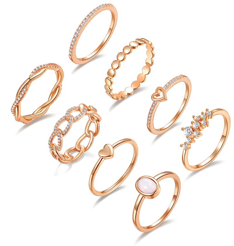 PLOMFOV Rose Plate Stacking Rings Set for Women CZ Heart Simple Cute Stackable Rings Dainty Trendy Statement Rings Plain Band Size Rose Gold 7 - Image 1