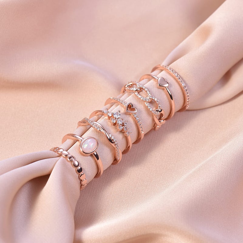 PLOMFOV Rose Plate Stacking Rings Set for Women CZ Heart Simple Cute Stackable Rings Dainty Trendy Statement Rings Plain Band Size Rose Gold 7 - Image 5