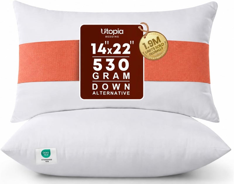 Throw Pillows Insert (Pack of 2, White) - 14 x 22 Inches Bed and Couch Pillows - Indoor Decorative Pillows - Image 1