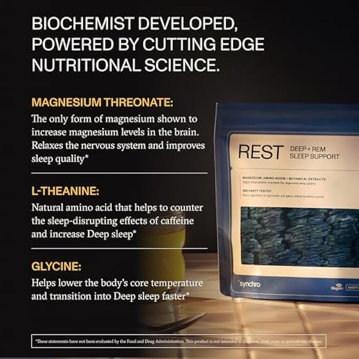 Synchro Rest Sleep Supplement - Magnesium L-Threonate Powder with L-Theanine, Glycine, Lemon Balm Extract & Apigenin - Melatonin-Free Magnesium Powder for Sleep - Sweet Lemon Flavor - 30 Servings - Image 5