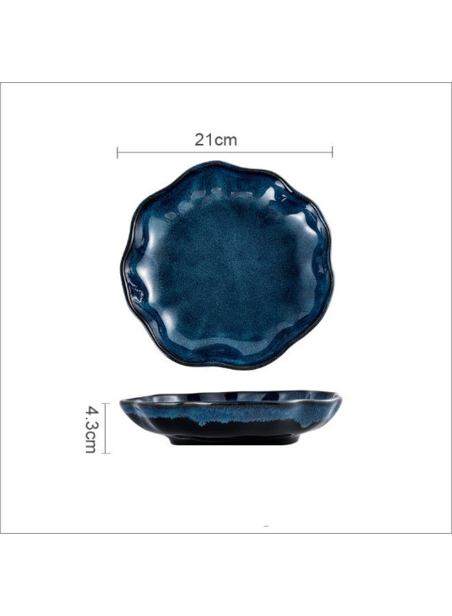 Japanese Style Deep Ceramic Dinner Plate, Premium Large Deep Porcelain Plate 8.5 inch, Blue Glze Round Handcrafted Pasta Bowl Plate, Perfect for Steak, Pasta, Salad, Main Courses