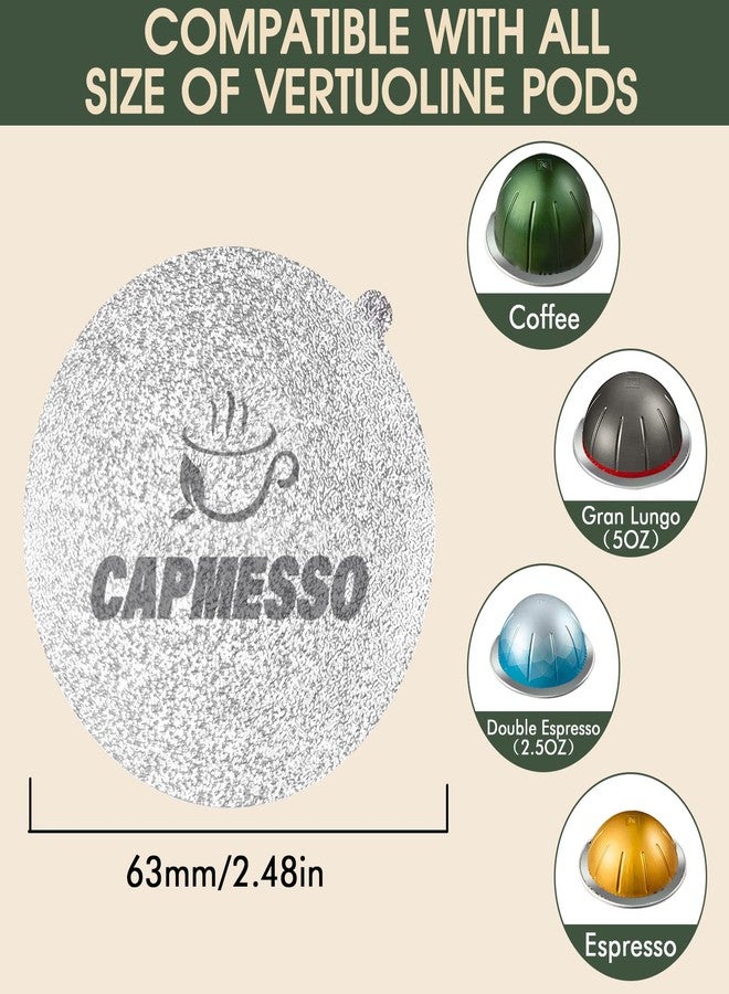 CAPMESSO أغطية رقائق الألومنيوم من كابميسو لكبسولات نسبريسو فيرتولاين القابلة لإعادة الاستخدام، أغطية لاصقة لكبسولات القهوة متوافقة مع كبسولات نسبريسو فيرتولاين القابلة لإعادة الاستخدام وكبسولات فيرتولاين القابلة لإعادة التعبئة (120 قطعة) - Image 3