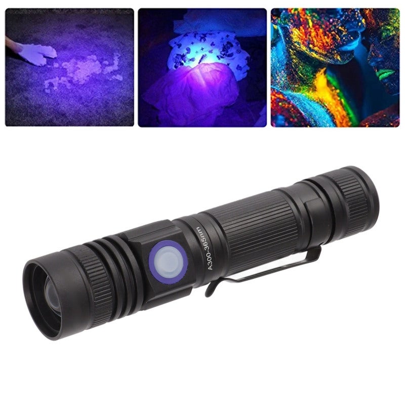 365nm Uv Flashlight Usb Rechargeable Aluminum Body Ipx4 Waterproof - Clip Design Portable Handheld Uv Flashlight For Resin Curing Pet Urine Detection Home And Industrial Use - Image 3