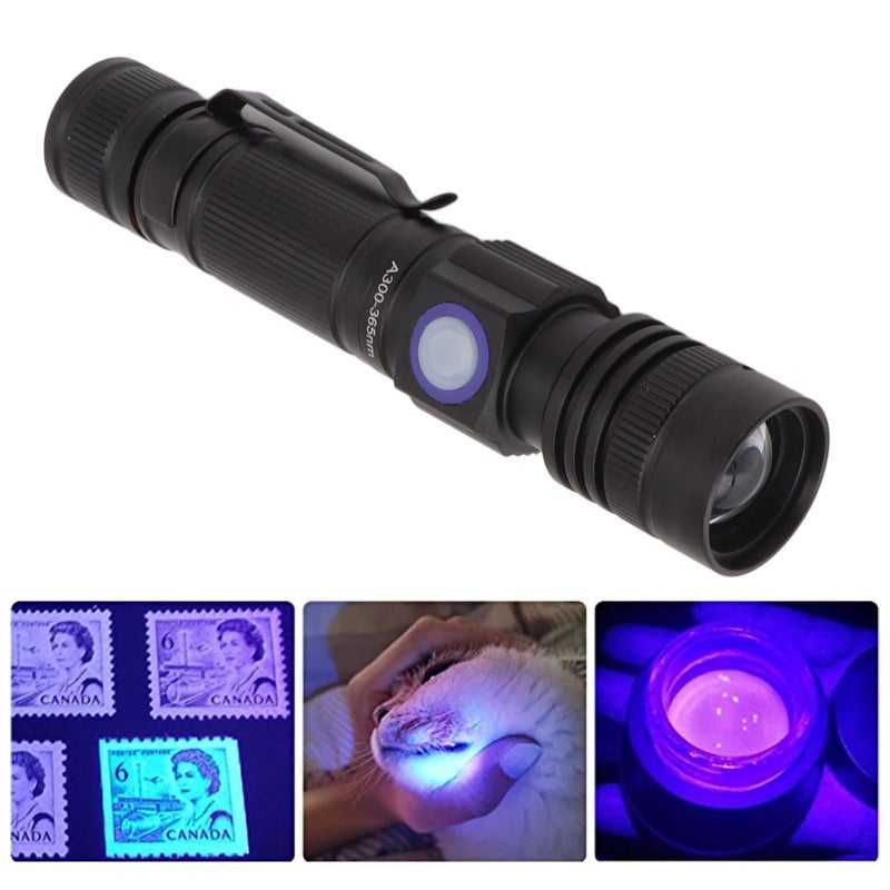 365nm Uv Flashlight Usb Rechargeable Aluminum Body Ipx4 Waterproof - Clip Design Portable Handheld Uv Flashlight For Resin Curing Pet Urine Detection Home And Industrial Use - Image 5