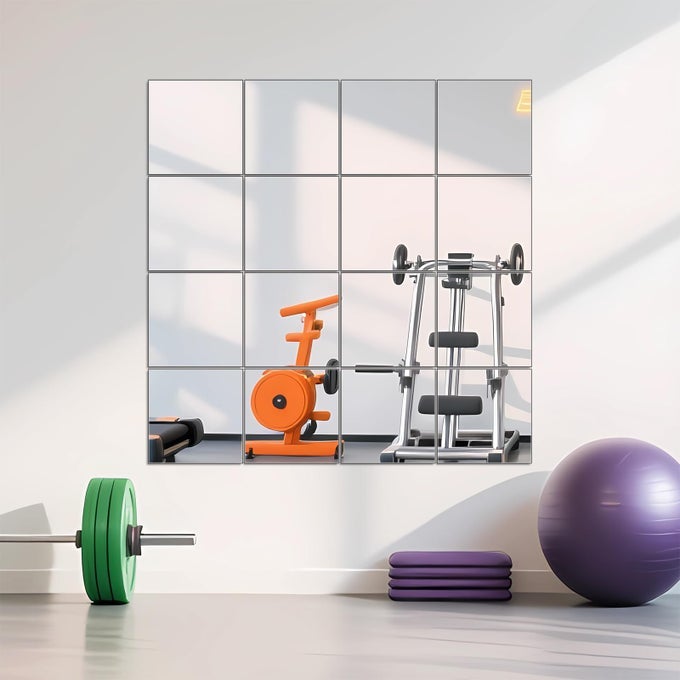 HOME GYM MIRRORS 12 X 12 X 16PCS WALL MOUNTED MIRROR GLASS FRAMELESS FULL LENGTH MIRROR TILES FOR HOME GYM BEDROOM DOOR BATHROOM
