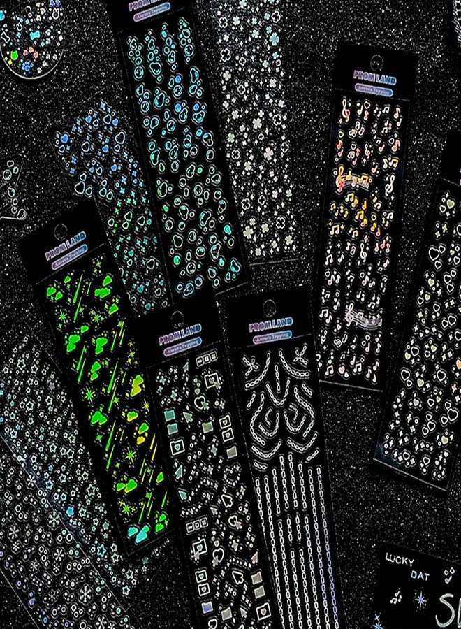BENOSPACE 12 Sheets Holographic Deco Stickers Self Adhesive Korean Stickers for Photocards Glitter Chain Butterfly Bubbles Snowflake Musical Note Decals for DIY Craft Album Scrapbook Journal Planner - Image 5