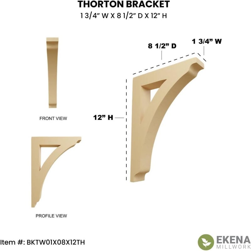 Ekena Millwork BKTW01X08X12THRW Large Thorton Wood Wood Brackets, 1 3/4"W x 8 1/2"D x 12"H , Rubberwood - Image 3