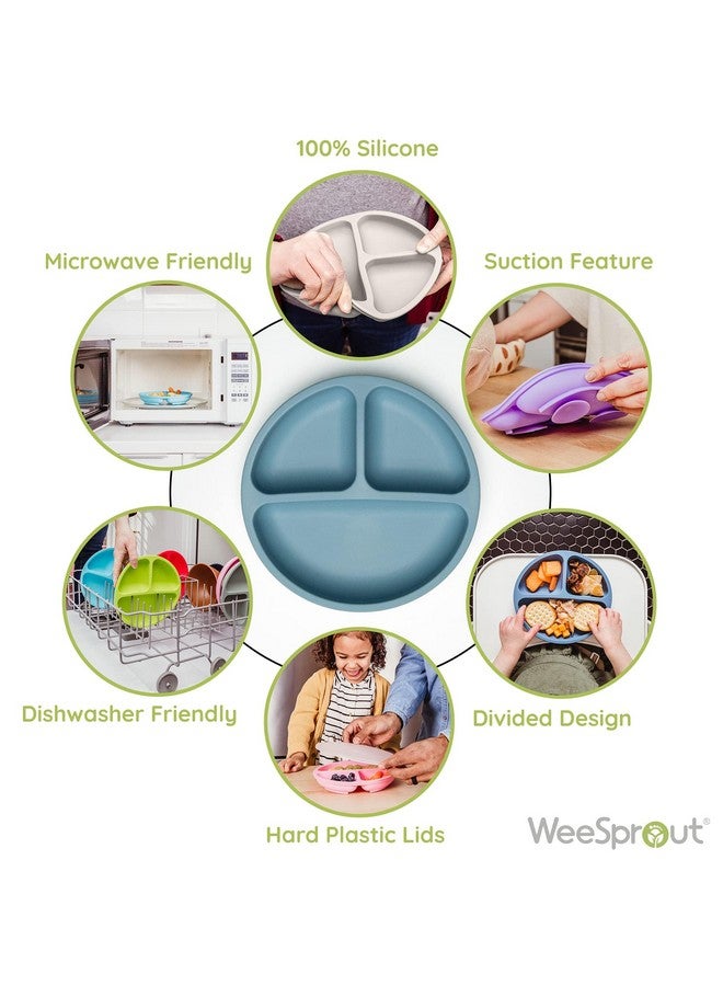 WeeSprout Suction Plates With Lids For Babies & Toddlers, 100% Silicone Dinnerware Stays Put, Divided Design For Picky Eaters, Microwave & Dishwasher Friendly, 3 Pack (Matte Pink, Purple, Blush Pink) - Image 2