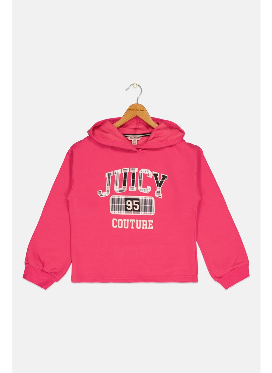 Juicy Couture Kids Girl Hooded Graphic Print Fleece Sweatshirt, Fuchsia  - Image 1