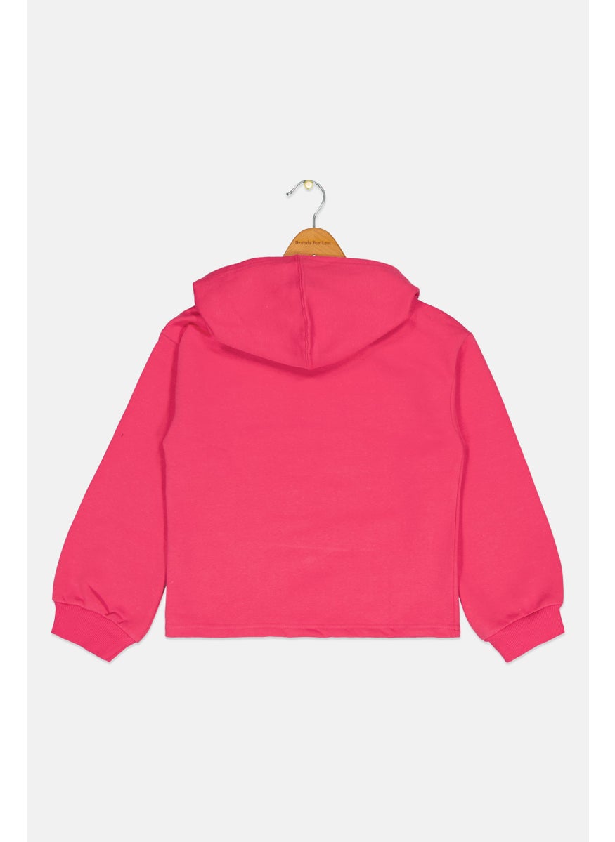 Juicy Couture Kids Girl Hooded Graphic Print Fleece Sweatshirt, Fuchsia  - Image 2