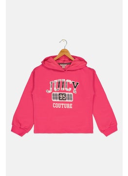 Juicy Couture Kids Girl Hooded Graphic Print Fleece Sweatshirt, Fuchsia  - Image 1