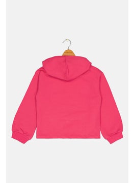 Juicy Couture Kids Girl Hooded Graphic Print Fleece Sweatshirt, Fuchsia  - Image 2