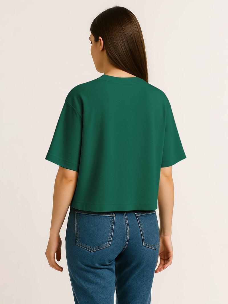 HELLCAT Oversized Crop Tshirt for Woman | Women's Half Sleeve Oversized Tshirt_ Green_Small - Image 4