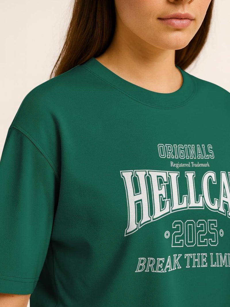 HELLCAT Oversized Crop Tshirt for Woman | Women's Half Sleeve Oversized Tshirt_ Green_Small - Image 3