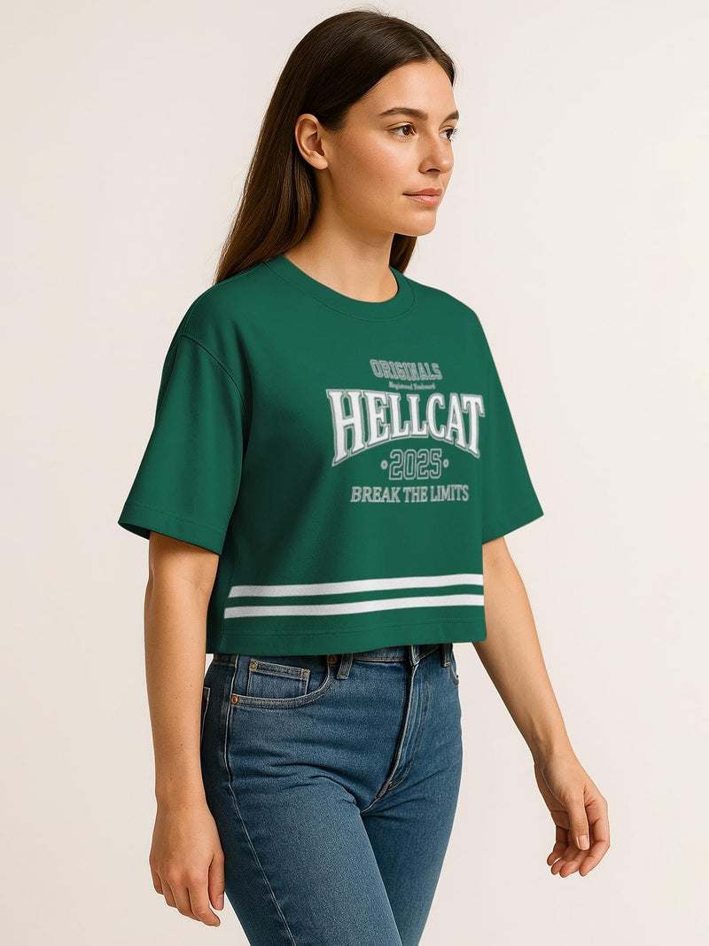 HELLCAT Oversized Crop Tshirt for Woman | Women's Half Sleeve Oversized Tshirt_ Green_Small - Image 5