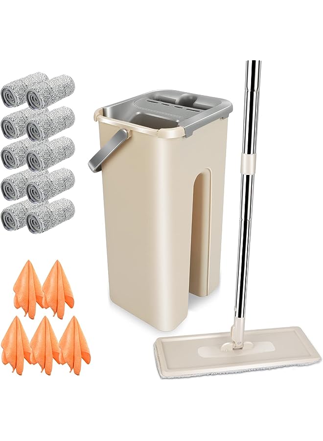 IAF Bucket System 360° Rotating Head Squeeze Flat Mop with 8pcs Microfiber Replacement Mop Pads Mop Set for Hardwood Floor Cleaning Masthome - Image 1