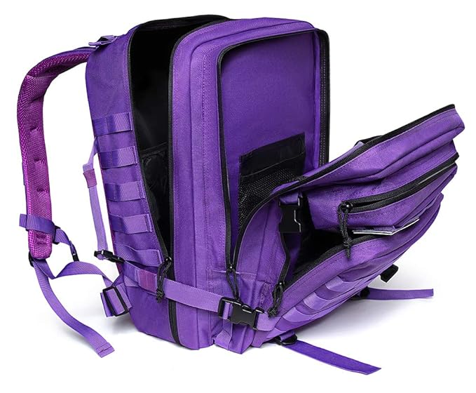 DEXO حقيبة ظهر عسكرية تكتيكية 45 لتر – حقيبة بقاء، مولي، مقاومة للماء، متعددة الأقسام للتنزه والتخييم والسفر والصيد والمغامرات الخارجية، بنفسجي - Image 4