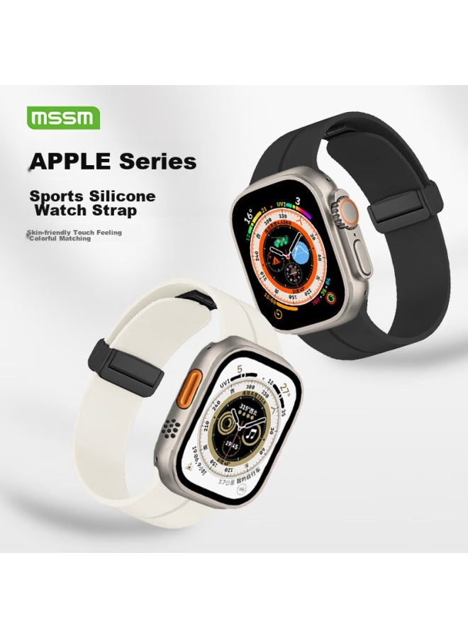 Mssm Compatible Apple Watch Band, Silicone Magnetic Folding Clasp Strap For Iwatch S10/9/8/7/ultra, Midnight Blue, 44/45/46/49mm - Image 2