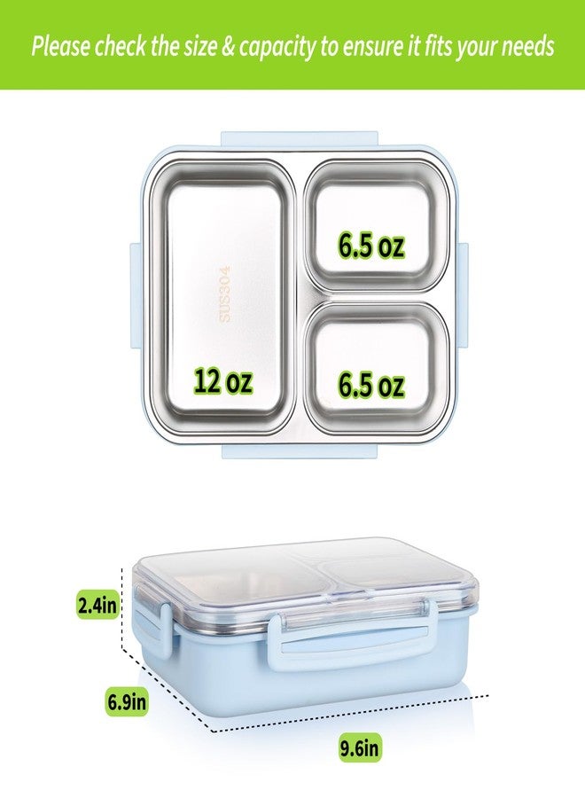 PTYTIFY Stainless Steel Bento Box, 3 Compartments Leakproof Stainless Steel Snack Containers, 25 oz Premium 304 Metal Lunch Box for Adults, BPA-Free, Dishwasher Safe (Blue) - Image 2