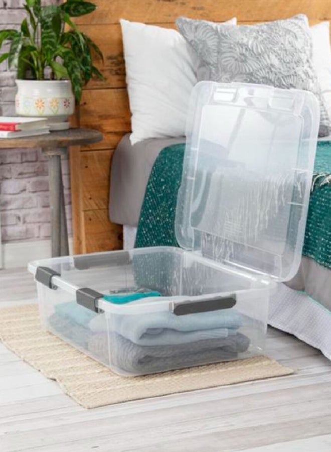 ستيريليت صندوق تخزين مستطيل موفر للمساحة بغطاء مفصلي قابل للتكديس شفاف ورمادي 37.9 لتر 13943V06 - Image 5