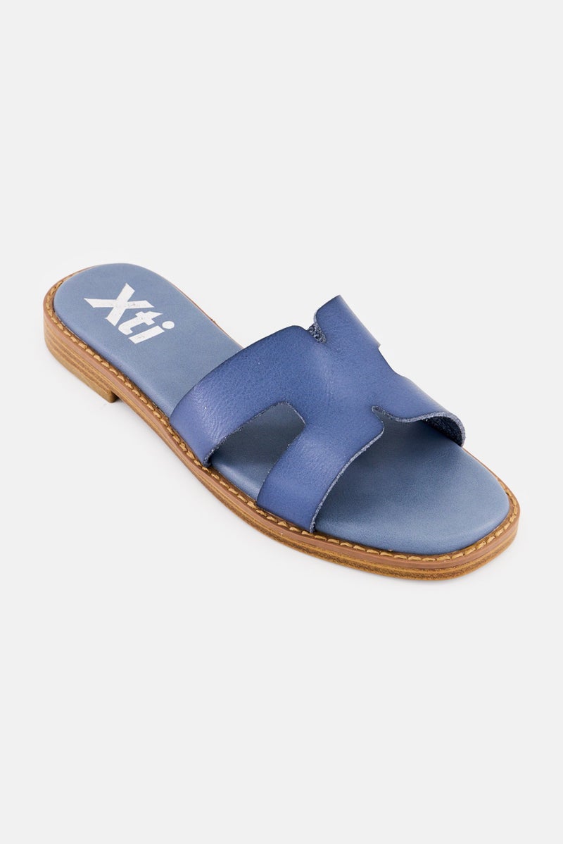 Xti Women Slip On Leather Sandals, Teal Blue - Image 1